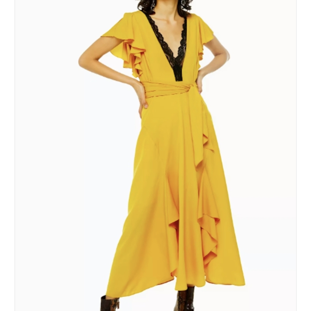 Topshop Mustard Yellow Lace Trim Dress, Size‎ 4 (UK 8 / EU 36)